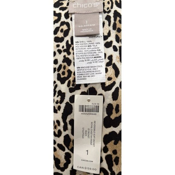 Chico’s M Reversible Kimono Jacket Open Front Black White Gold Filigree Cheetah - Picture 5 of 5